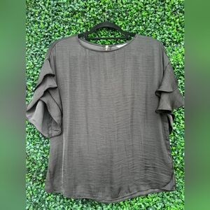 Naked Zebra Charcoal Ruffle Sleeve Blouse